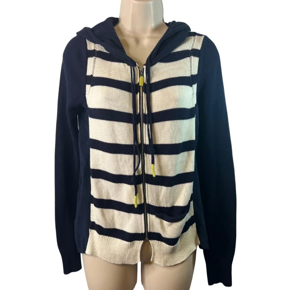 Anthropologie Moth Knit Silk‎ Side Panel Destructed Hooded Sweater Sz Small